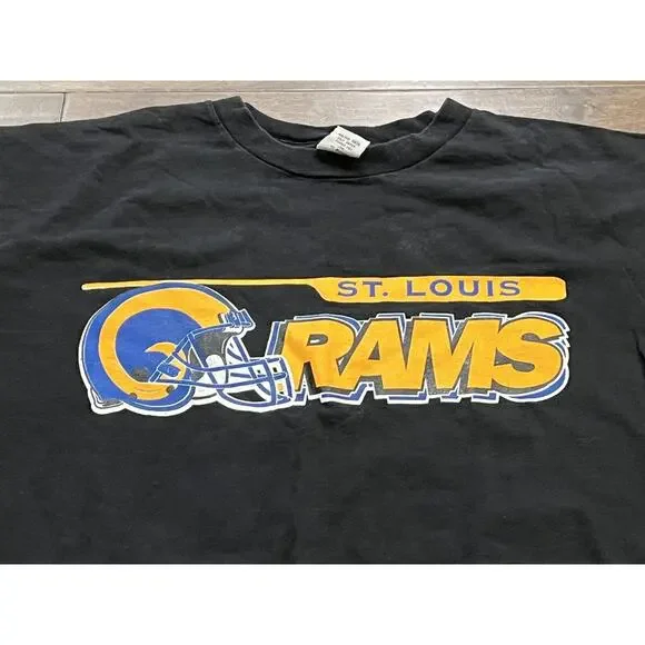 Vtg World Xpress Mens Black NFL St Louis Rams Long Sleeve Shirt Size XL USA - Picture 4 of 8